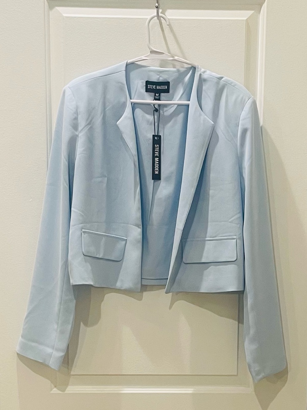 NEW…Steve Madden Light Blue Cropped Open-Front Women's Jacket - Picture 6 of 6